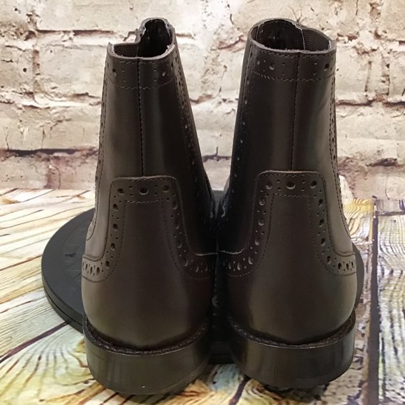 Brown Stretch Wingtip Slip On Chelsea Ankle Boots Various Sizes - Picture 3 of 7